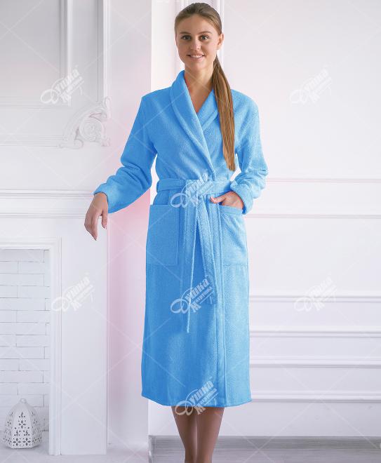 Женский махровый голубой халат купить в Иваново