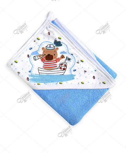 Уголок детский махровый голубой с печатью "МИШКА МОРЯК"