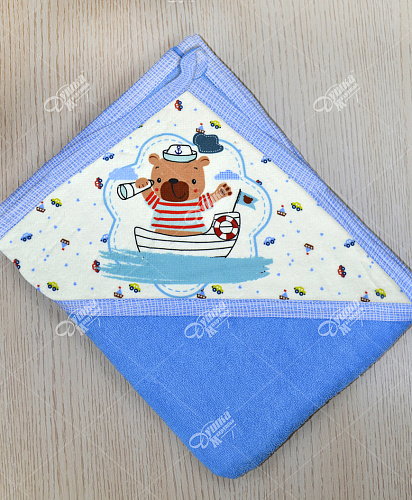 Уголок детский махровый голубой с печатью "МИШКА МОРЯК"