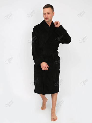 Халат велюровый бамбуковый люкс шаль черный 360г