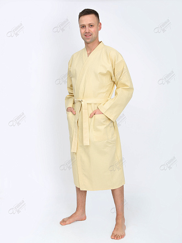 Мужской вафельный кремовый халат кимоно