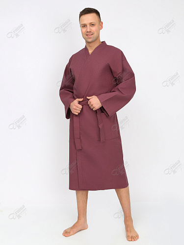 Мужской вафельный бордо кимоно