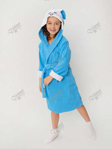 Махровый детский c капюшоном и печатью "Зайка" голубой