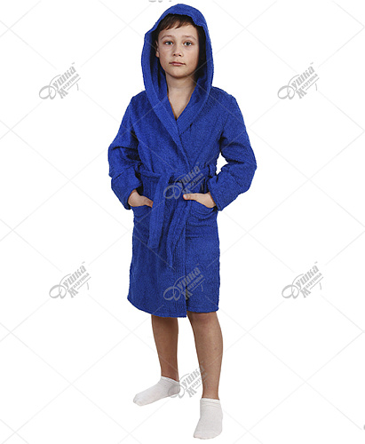 Махровый детский синий с капюшоном