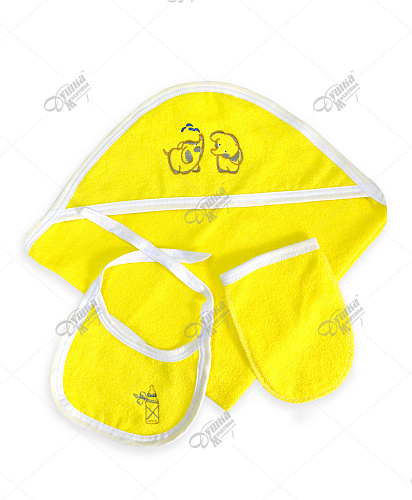 Набор для купания желтый с вышивкой "Слонята" 