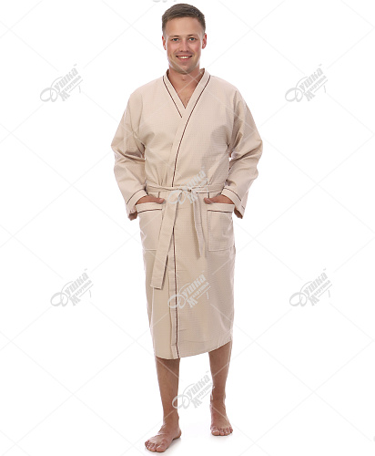 Мужской вафельный бежевый кимоно